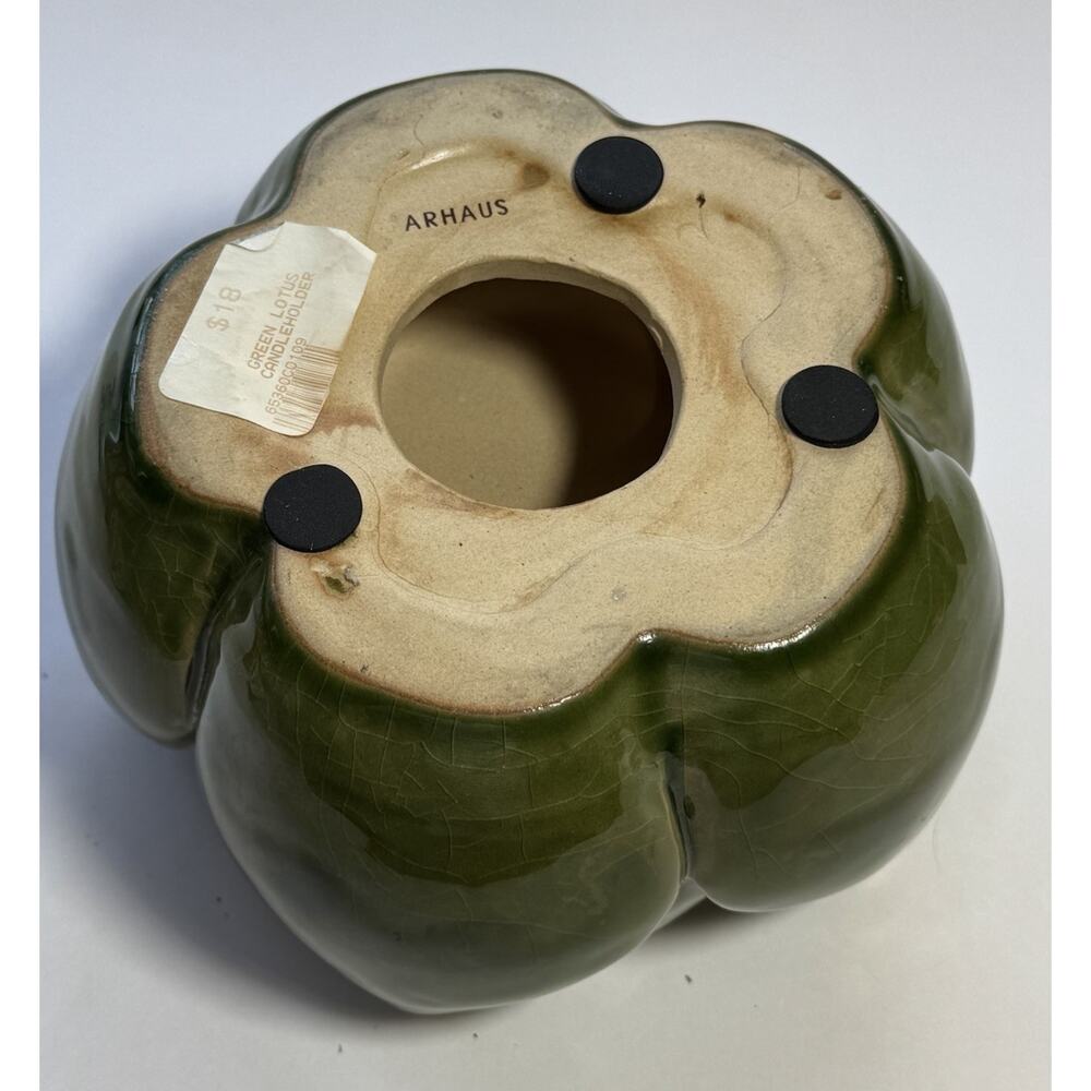 Vintage Arhaus Art Pottery Green Lotus Artichoke Centerpiece Candle Holder Decor - Picture 5 of 6
